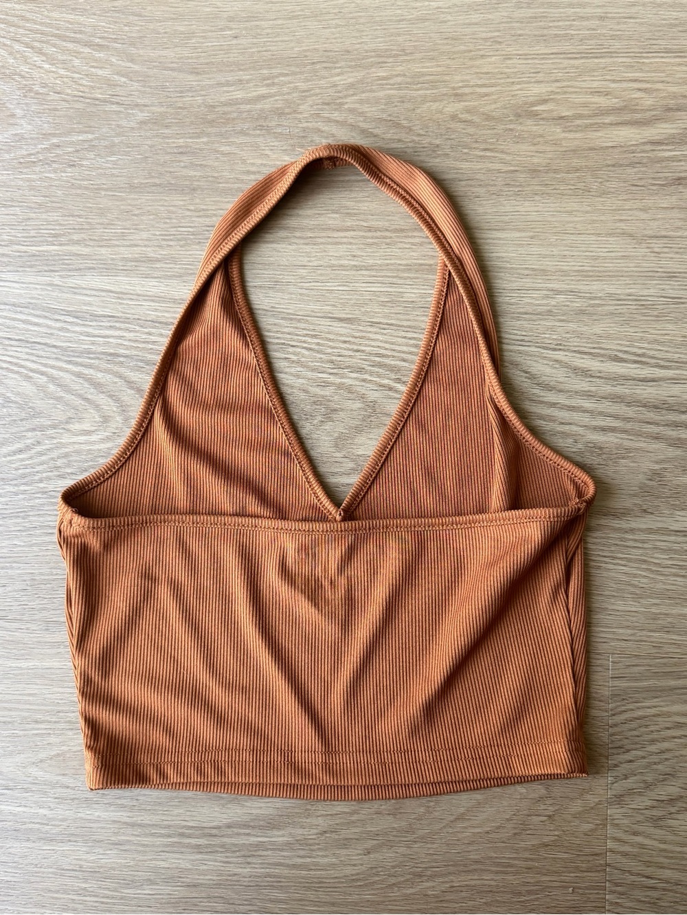 SHEIN Ribbed Deep V Halter Crop Top - Rust - Picture 5 of 6